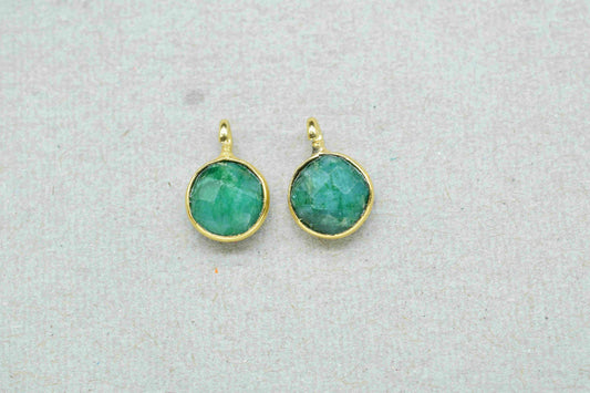 Emerald 6mm Round Earring Connector,Jewelry Making,Emerald connectors stud,Gold Plated Earring Connector,Gemstone Link Connector,Round Studs