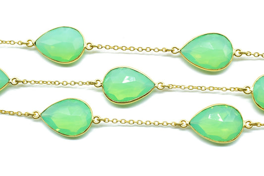 Chrysoprase Bezel Chain I Handmade Bezel Link Chain I Gold Plated Bezel Link Chain I Brass Gold Overlay Chain,Sold By Foot,Necklace Chains
