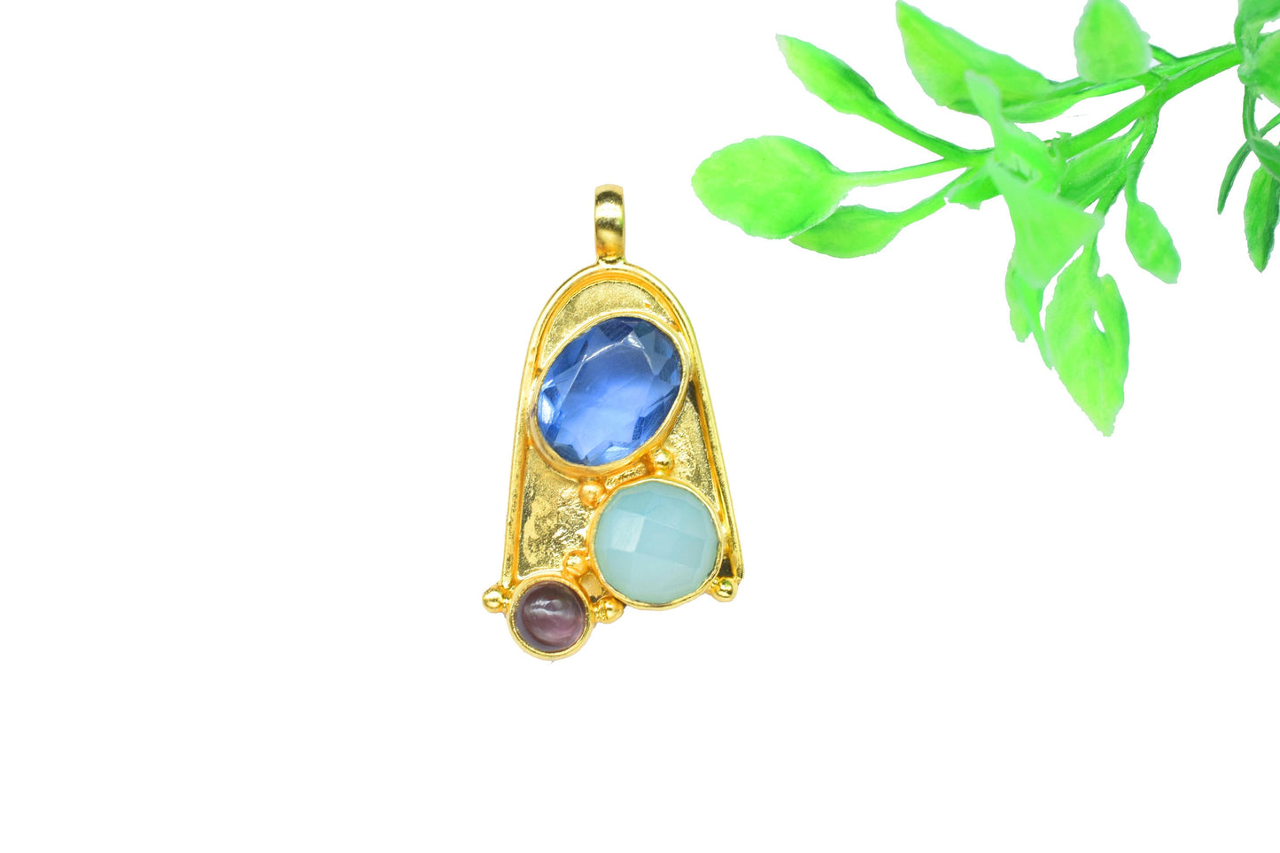 Multi Stone Pendant,Handmade Pendant,Loop Pendants,Gemstone Pendants jewelry,Brass Pendant Charm,Tanzanite Pendant,Aqua Quartz Pendant,Gift