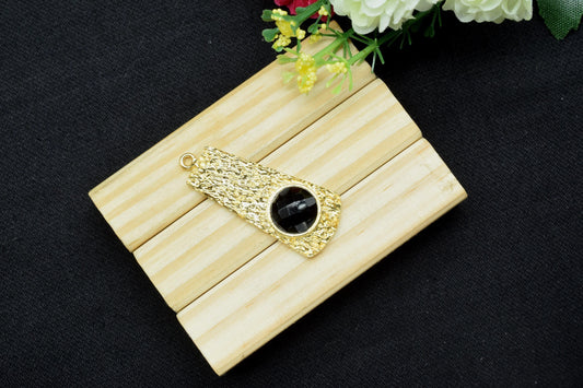 Black Onyx Pendant , Gemstone Handmade Pendant , Bulk Gemstone Pendant , Gold Plated Connectors ,Single Bail Gemstone Connector Charm