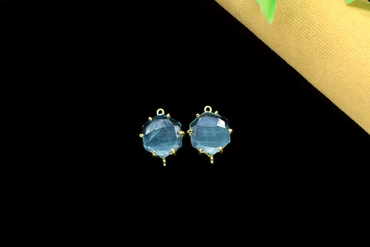 Sky Topaz Hexagon Connector,Charms for bracelet necklace Jewelry Making,Handmade Gemstone Bezel,Beads Prong Jewelry,double bail connector