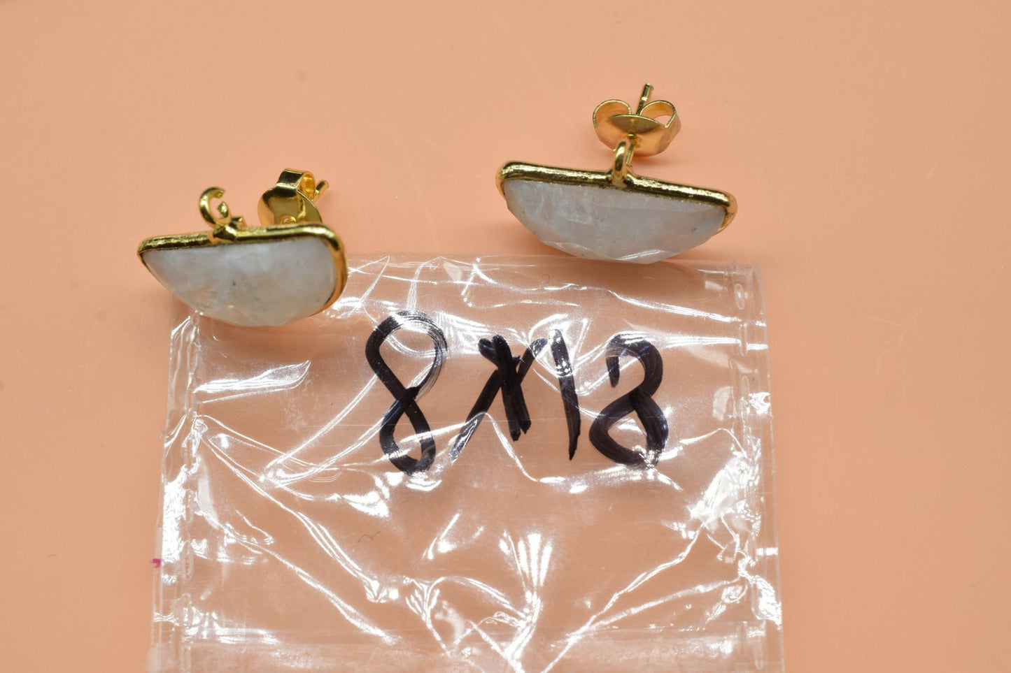 Moonstone 8x18mm D Shape Earring Connector,Jewelry Craft Supplies,Moonstone Jewelry Making connectors,moonstone Earring Connector, Findings