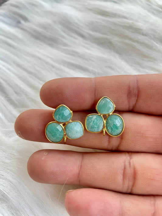 Amazonite Earring Connector,Gemstone Stud Ear Post,Cushion Earring Connector,Bezel frame Connector,Gemstone Bezel Connector,Amazonite Bezel
