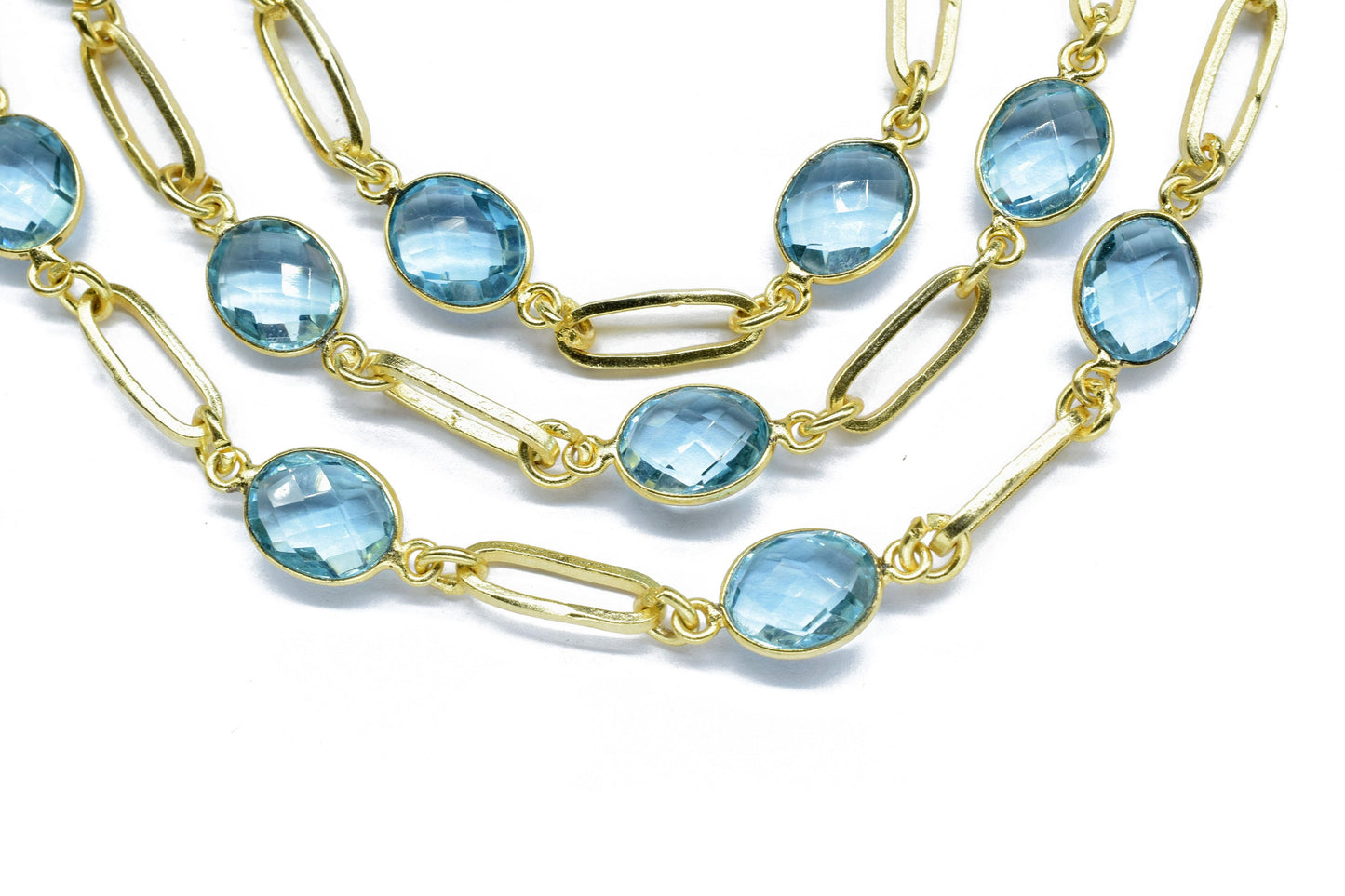 Sky Topaz link Chain,Sky Topaz Bezel Chain,Sky Topaz Oval Shape Connector ChainSky Topaz bezel chain,Sky Topaz link chain,station link chain