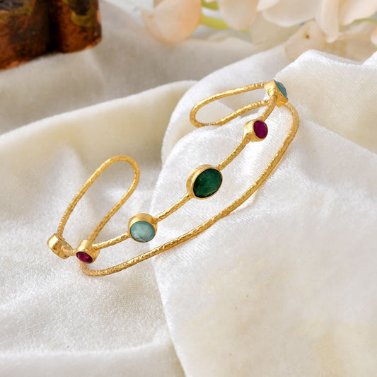 Multi Gemstone Bangle/Handmade Bangle/Hoop Bangle/Matte Bangle/Vermeil Emerald Bangle/Gold Plated Bangle/Ruby Gemstone Bangle/B'day Gift