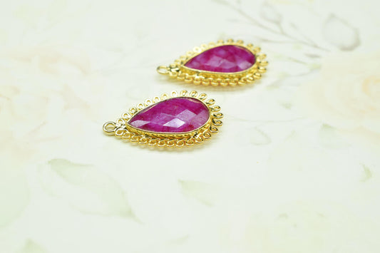 Natural Ruby 12x20mm Teardrop Bezel Charms,Gemstone Brass Component,Wholesale Jewelry,Single Bail Pendant,Handmade Jewellery Connectors,Gift