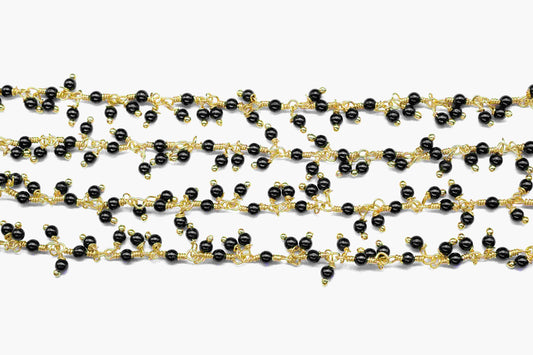 Black Onyx Cluster Rosary Chain, Handmade Jewelry Making Wire Wrapped Beaded Chain By Foot For Necklace, Exceptional Spinel Cluster Rosary