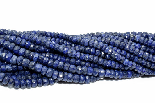 Natural Blue Sapphire faceted beads,3mmto 4mm Rondelle Beads,Dark Blue Sapphire Beads,Precious Gemstone beads,jewelry making beads,12''long
