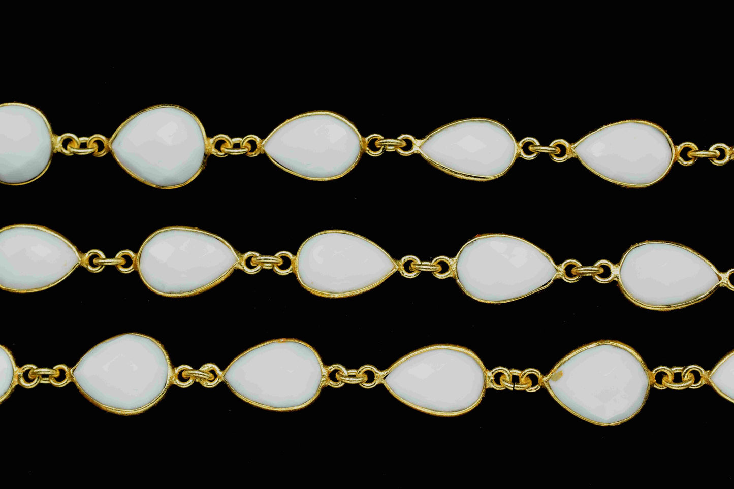 White Agate Gemstone 10x12mm Teardrop Shape Bezel Chain,White Agate Gemstone Gold Plating Bezels Link Chain,White Agate One Side Cut Jewelry