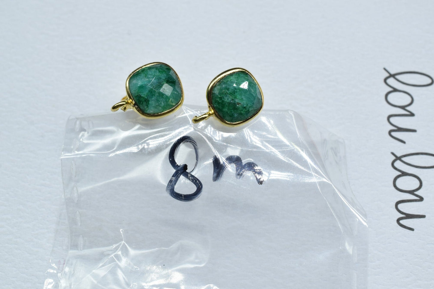 Emerald 8mm Cushion Earring Connector,Jewelry Making Supply,Emerald connectors post studs,Gold Plated Earring Connector,Emerald Studs links