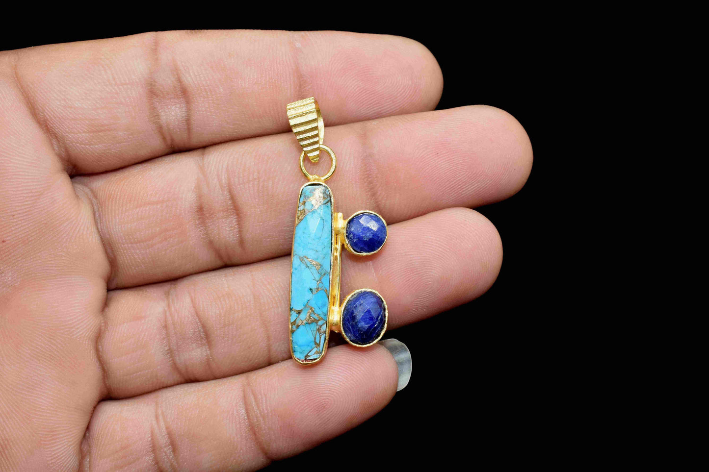 Copper Turquoise 6x25mm Rectangle Shape Pendant,Gemstone Pendant,Multi Gemstone Pendant,Single Bail Pendant,Sapphire Gemstone Pendant,Gift