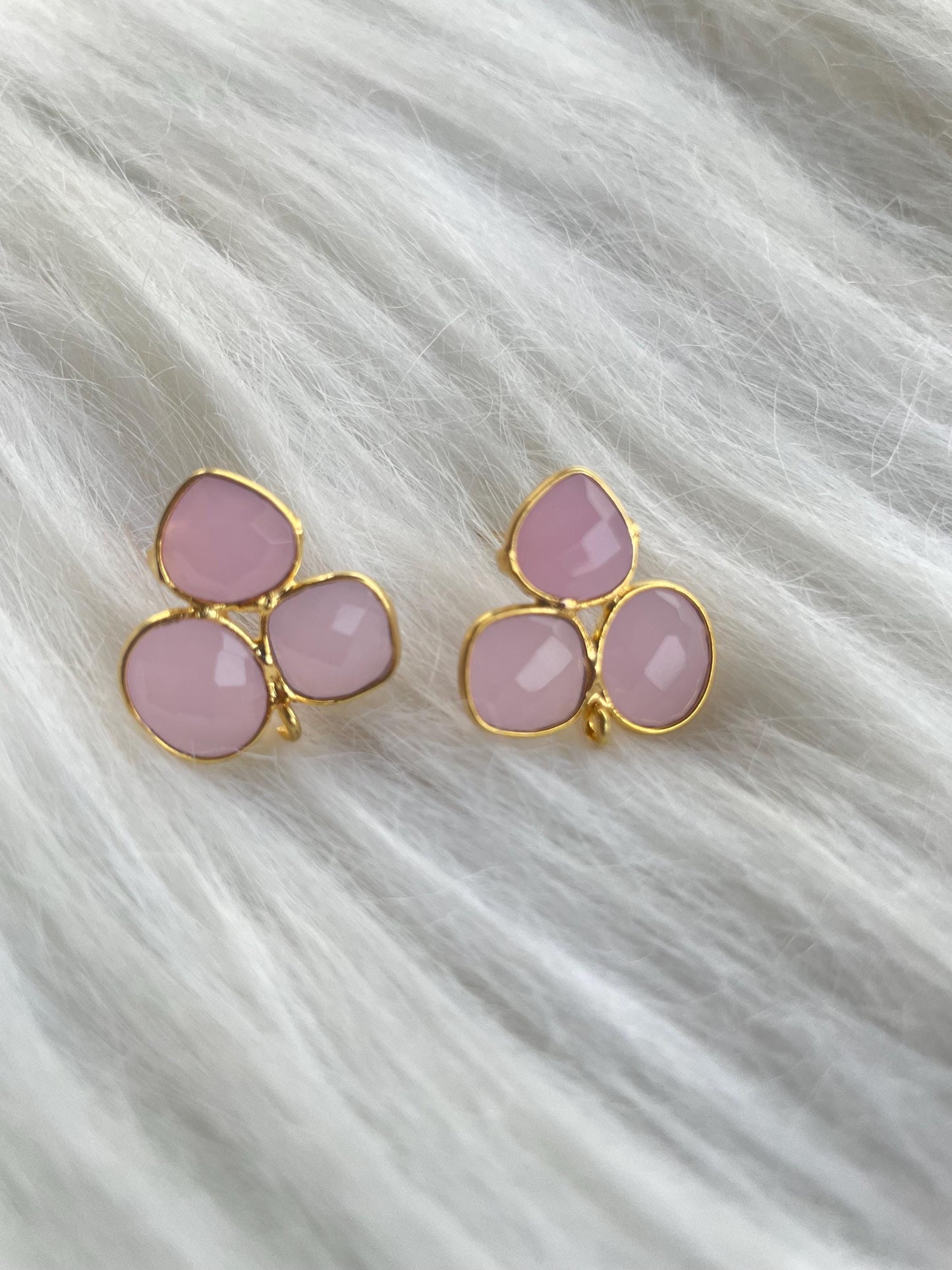 Rose Quartz Studs Earring/Gold Plated Earring/Handmade Earring/Bezel Set Earring/multi shape Earring/Women Jewelry/Connector Earring/Gift