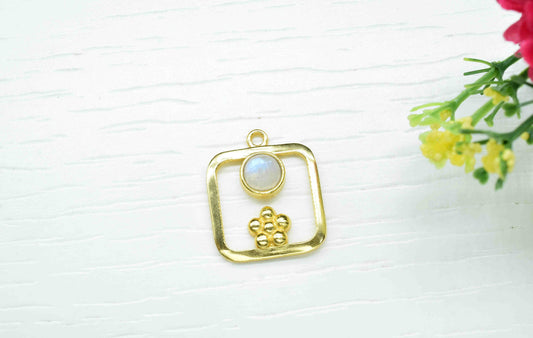 Moonstone Gemstone Component , Moonstone Connector Pendant , Gold Plated Connectors , Pendant Jewelry , Earring Component , Women Jewelry