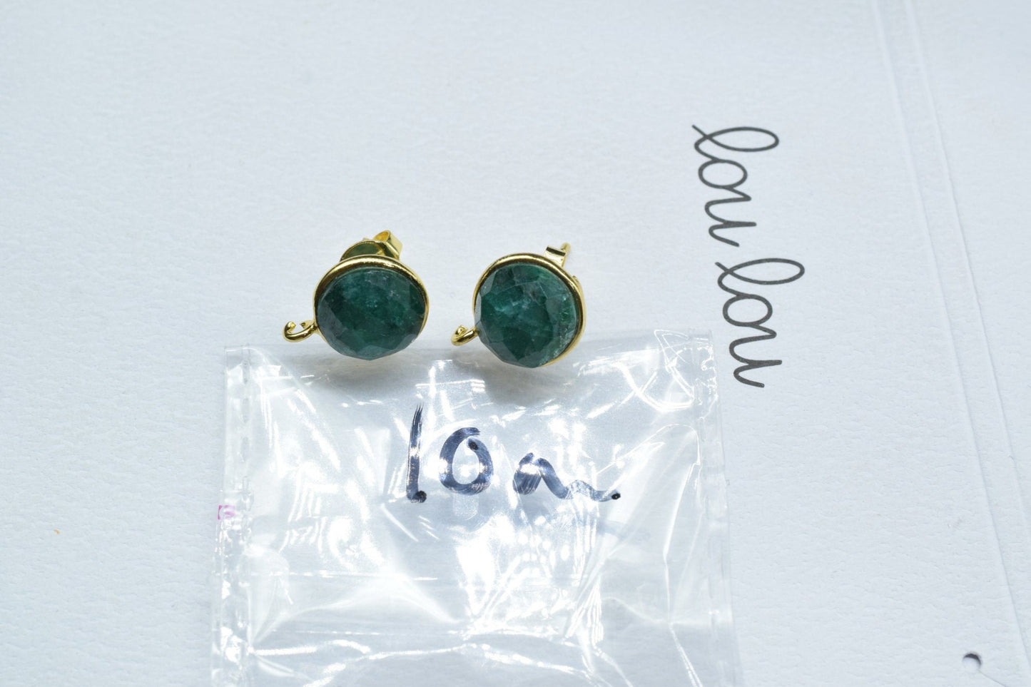Emerald 10mm Round Earring Connector,Jewelry Making,Emerald connectors stud,Gold Plated Earring Connector,Gemstone Link Connector,Round Stud