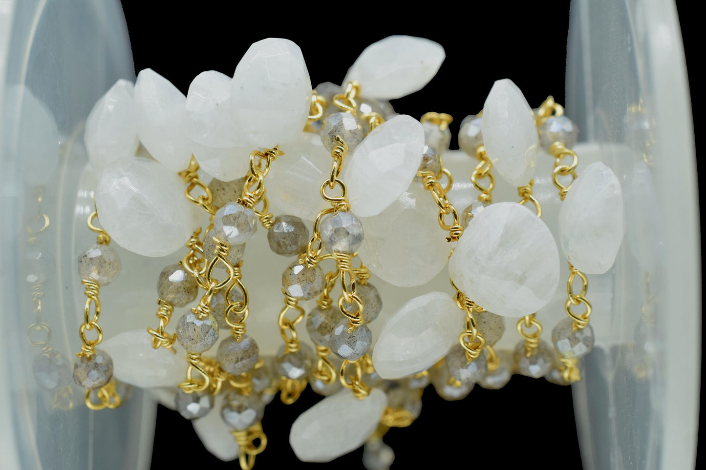 Moonstone 3mm Beaded Heart shape rosary Chain,Moonstone Heart Shape Rosary Chain,Sold By Foot,Moonstone briolettes beaded chain,Moonstone