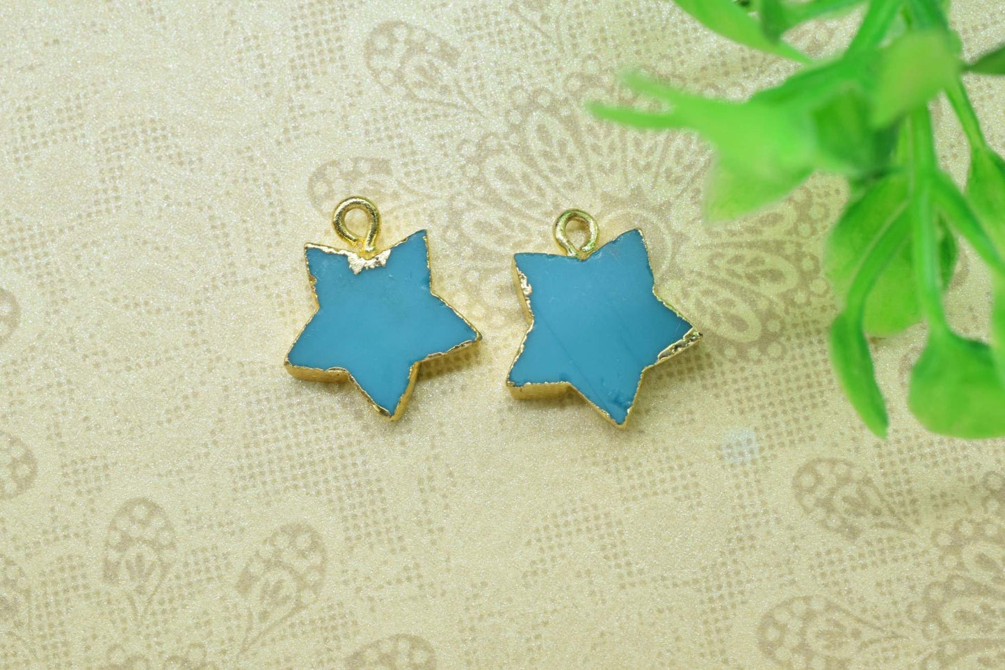 Star Connector,Turquoise Star Connector,Handmade Blue Turquoise Pendant Charm,Gemstone Star Jewelry Making Supply,Single Bail Gold Connector