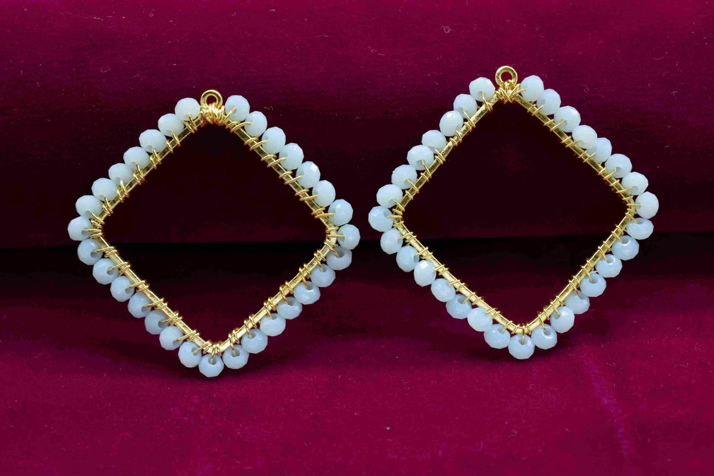 Chalcedony Wire Wrapped Dangle Connector, Square Pendant Component,Beaded link Earring,Finding Component Chalcedony Jewelry,Handmade Earring