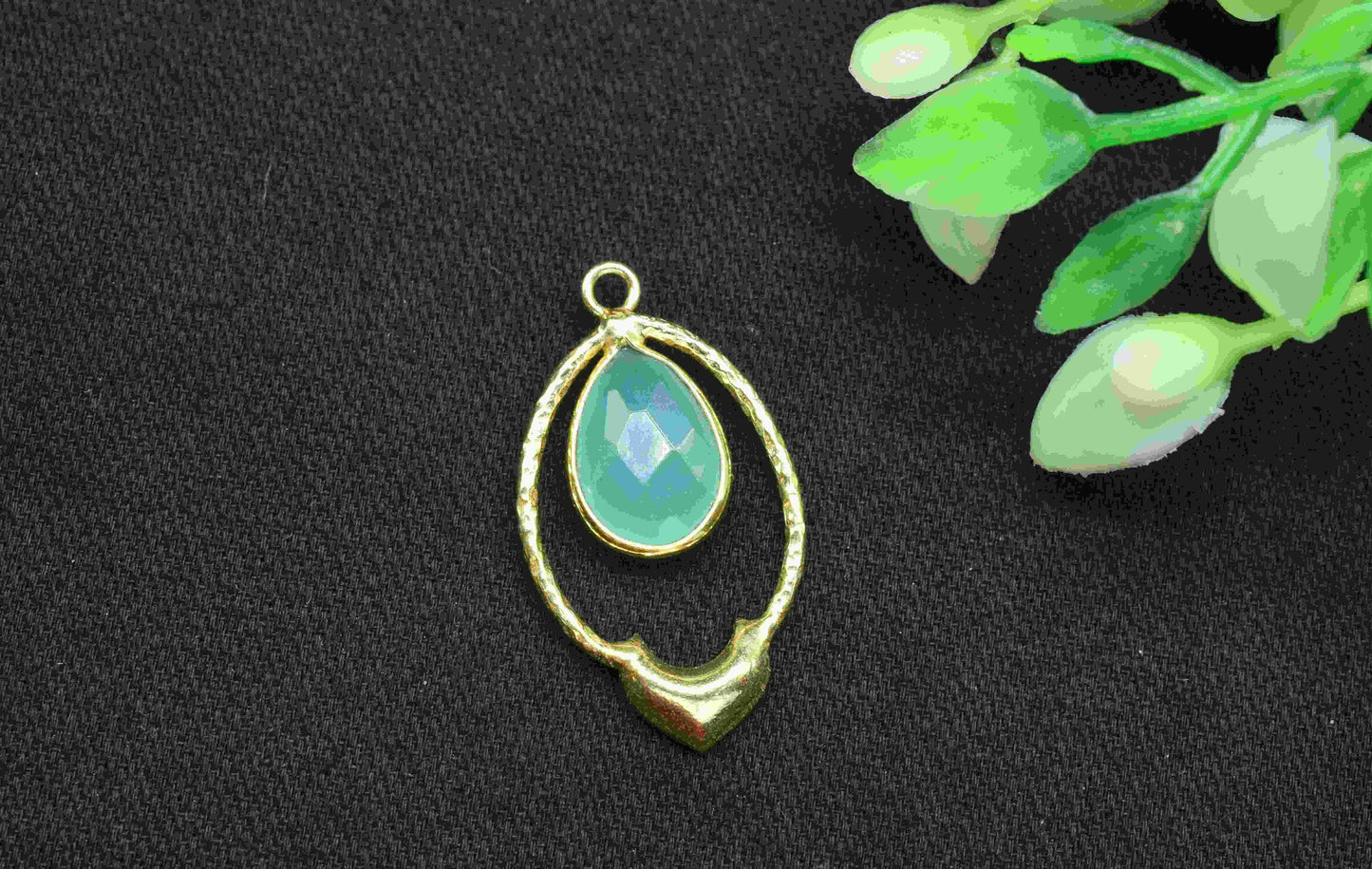 Aqua Chalcedony Pear Shape Pendant , Aqua Chalcedony Single Bail Pendant , Multi Gemstone Charms , Gold Plated Gemstone Connectors ,