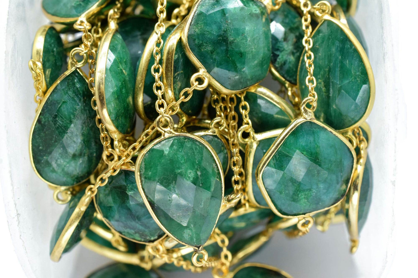 Emerald Faceted Bezel Chain Connector, Emerald Bezel Chain, Free Size Gemstone Connector,Jewelry Making Chain,Handmade Emerald Bezel Jewelry