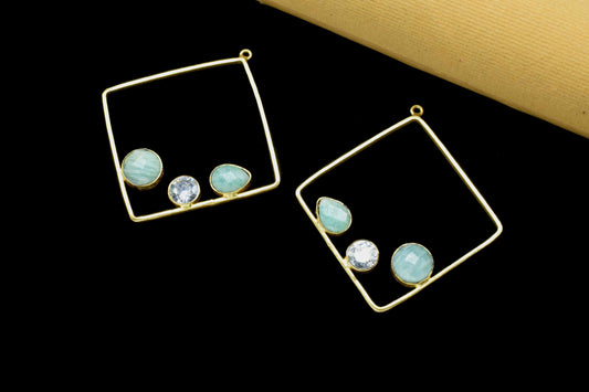 Amazonite 32mm Square Shape Component,Handmade Pendant,Dangle Earring Component,Findings Earring Component,Amazonite Component Jewelry, Gift
