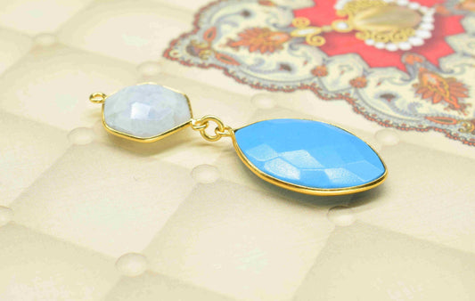 Moonstone + Turquoise Component Pendants ,Multi Stone Dangle Earrings , Earring Component Jewelry ,Dangle pendant Charms, B'day Gift