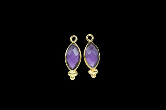 Amethyst Quartz Gemstone 6x12mm Marquise Shape Connector,Amethyst charms Component Jewelry,Amethyst Gold Plating single bail Pendant,Gift