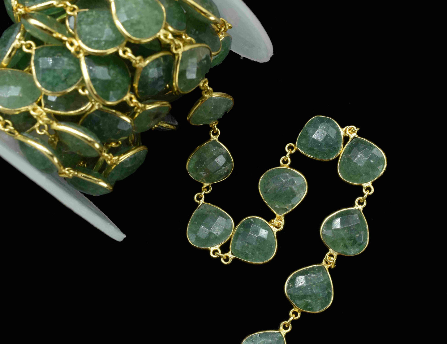 Green Strawberry Quartz Heart Shape Bezels Chain, 12mm Green Strawberry Quartz Faceted Bezel Chain, Gemstone Jewelry, Green Strawberry Bezel