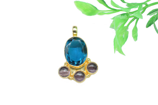 Multi Stone Designer Pendant Charm,Brass Pendant,Oval shape Pendant Jewelry,Handmade Gemstone Pendant,Statement Pendant,Loop Pendant,Gift