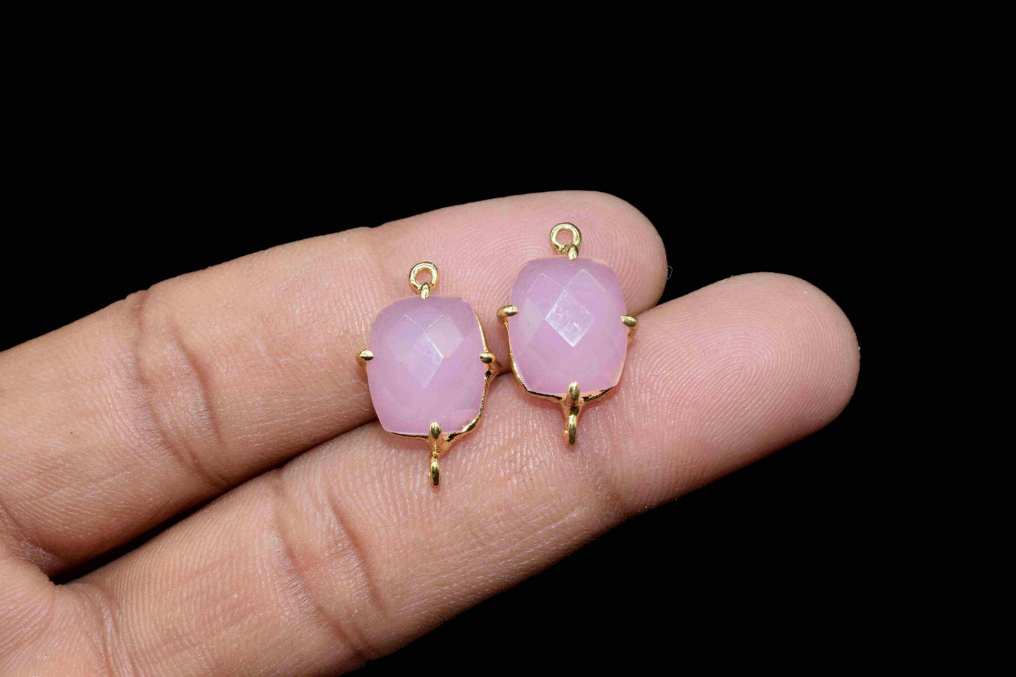 Rose Quartz Prong Connector,double bail connector,Rose Quartz jewelry,Handmade Gemstone Bezel,Pink Quartz Cushion Bezel Connector Jewelry