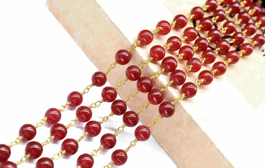 Red Jasper 6mm Round Smooth Chain,Gemstone Rosary Chain,Handmade Jewelry,Red Jasper Wire Wrapped Rosary Chain,beads Rosary chain Necklace
