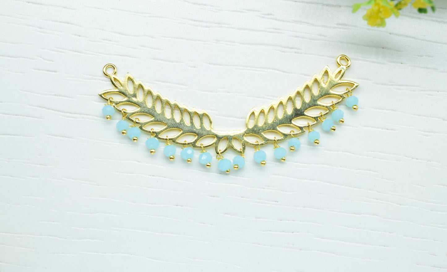 Peru chalcedony Double bail charms,Wedding Hair Vine Connector,Gemstone Leaf Pendant Necklace,bead Bar Leaf Charm,Component Handmade jewelry