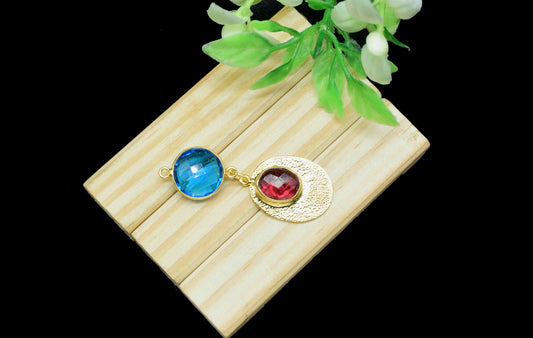 Blue Topaz Pendant Charms , Pink Tourmaline Dangle Earring Component , Multi Gemstone Dangle Earring , Component Jewelry , B'day Gift