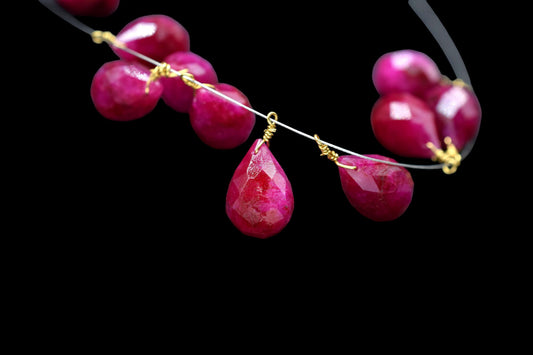 Natural Ruby 10x14mm Faceted Drops,Ruby Wire Wrapped Beads,dainty Gemstone Connector,Natural Ruby Pendants,Ruby Teardrop Briolettes,B'Gifts