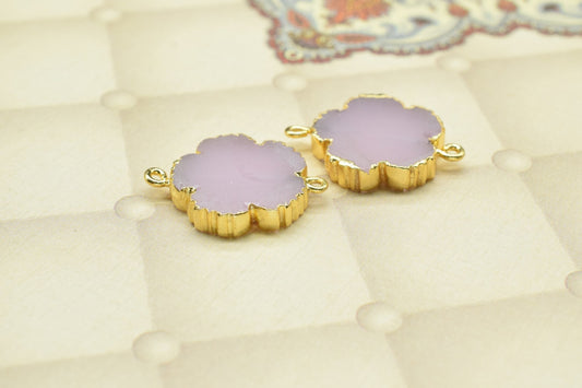 Rose Quartz bracelet charm Pendants,Handmade Flower Pendant,Necklace Connectors Jewelry,Gemstone Electroplated Charm,Double Bail Connector