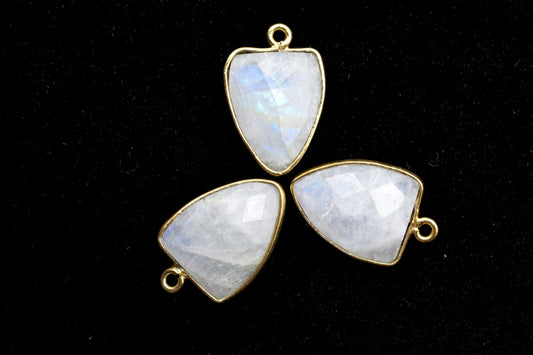 Moonstone 12x15mm Triangle Shape Single loop charms,Rainbow Moonstone, Triangle Shape Connector,Moonstone Triangle Pendant 24k Gold Plated