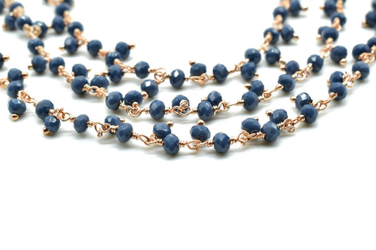 Blue sapphire Cluster Beaded Chain, Gold Plated wire wrapped Rosary Chain,Dangling Faceted Wire Wrapped Beaded Chain,Soldby Foot Wholesale