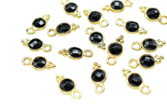Black Onyx Charms Connector/Handmade Jewelry/Gold Plated Connector/Tiny Pendant/Black Onyx Pendant/Round Shape Connector/Gemstone Charms
