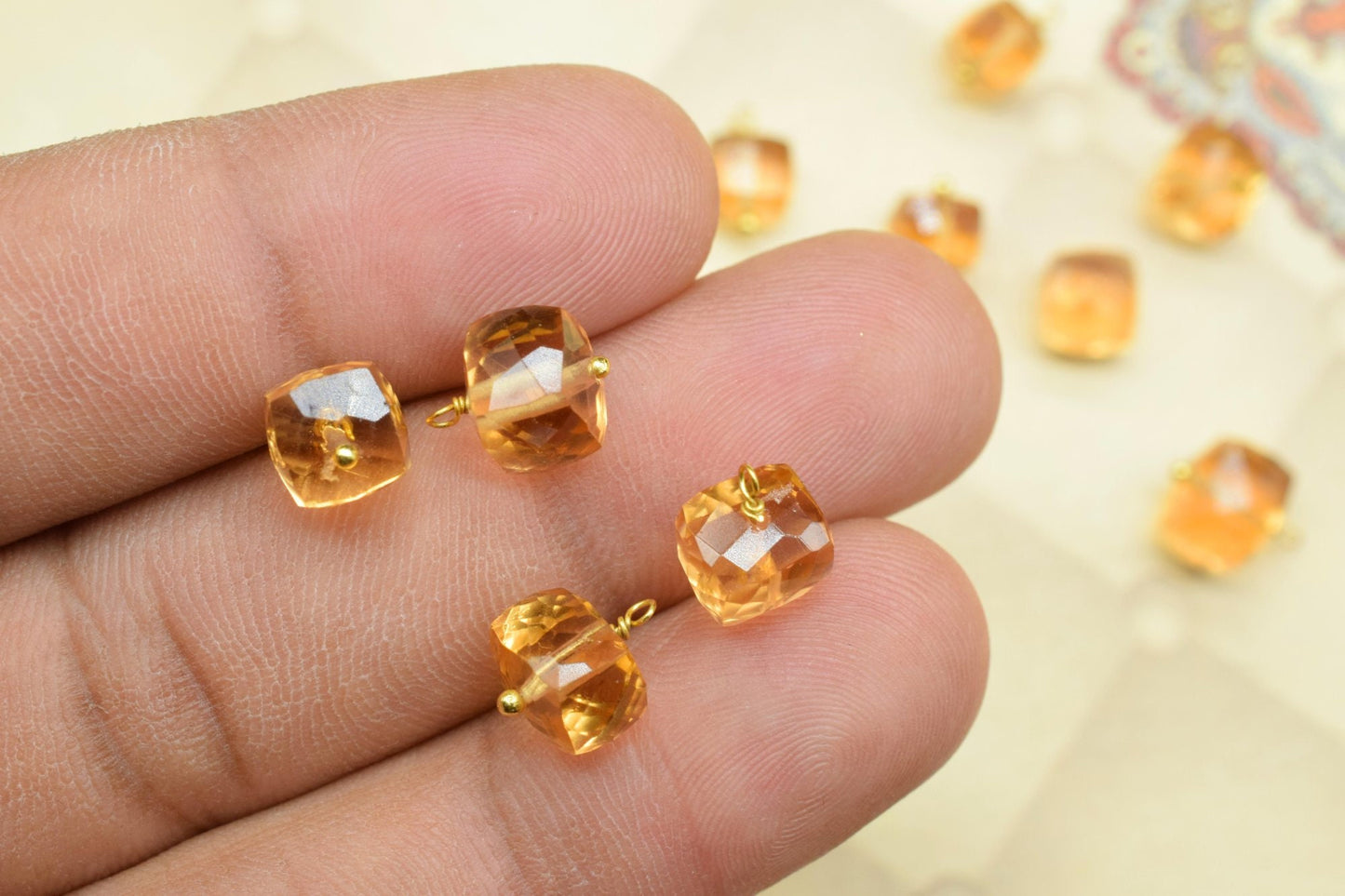 Citrine Component pendant Charm,Handmade pendant Jewelry,3D Cube Box pendant,Citrine Charms,Gemstone 3D Cube Beads,Citrine pendant Connector