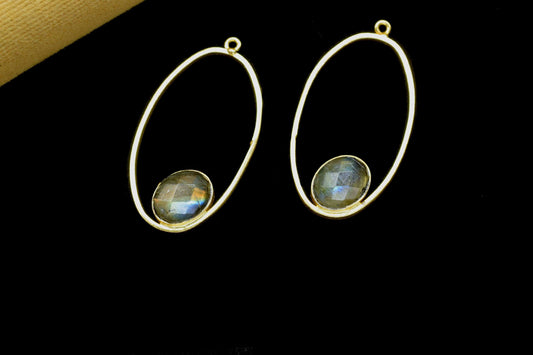 Labradorite Gemstone Component Oval Shape Single Bail Charm,Labradorite Connector Pendant,Finding Gold Plated Connectors,Labradorite Jewelry