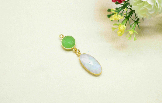 Rainbow Moonstone Pendant Charms , Prehnite Dangle Earring Component , Multi Gemstone Dangle Earring , Component Jewelry , B'day Gift
