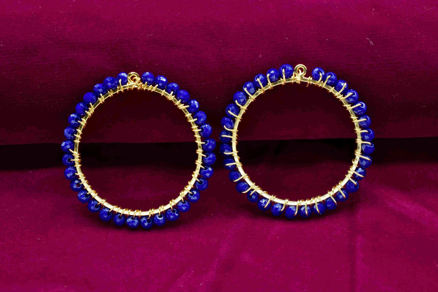 Lapis Lazuli Wire Wrapped Dangle Connector, Circle Pendant Component, Handmade Earring, Beaded Hoop Earring, Finding Component Lapis Jewelry