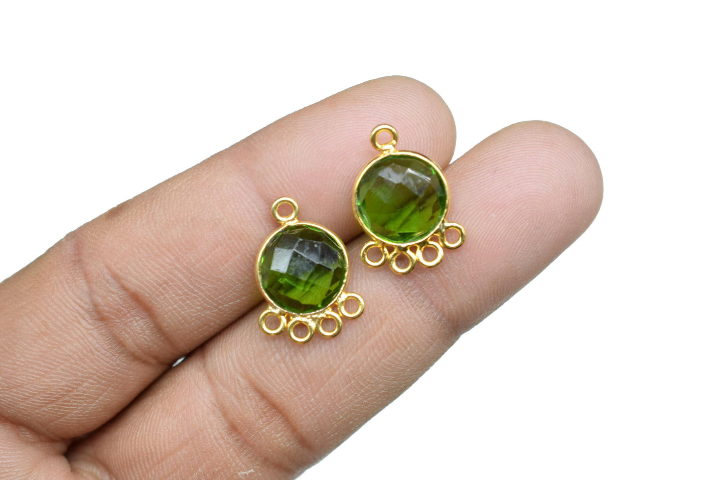 Peridot 10mm Round Bezel Charm/Gemstone Brass Component/Single Bail Pendant charms/Round Handmade Jewellery Connector/B'day Gift