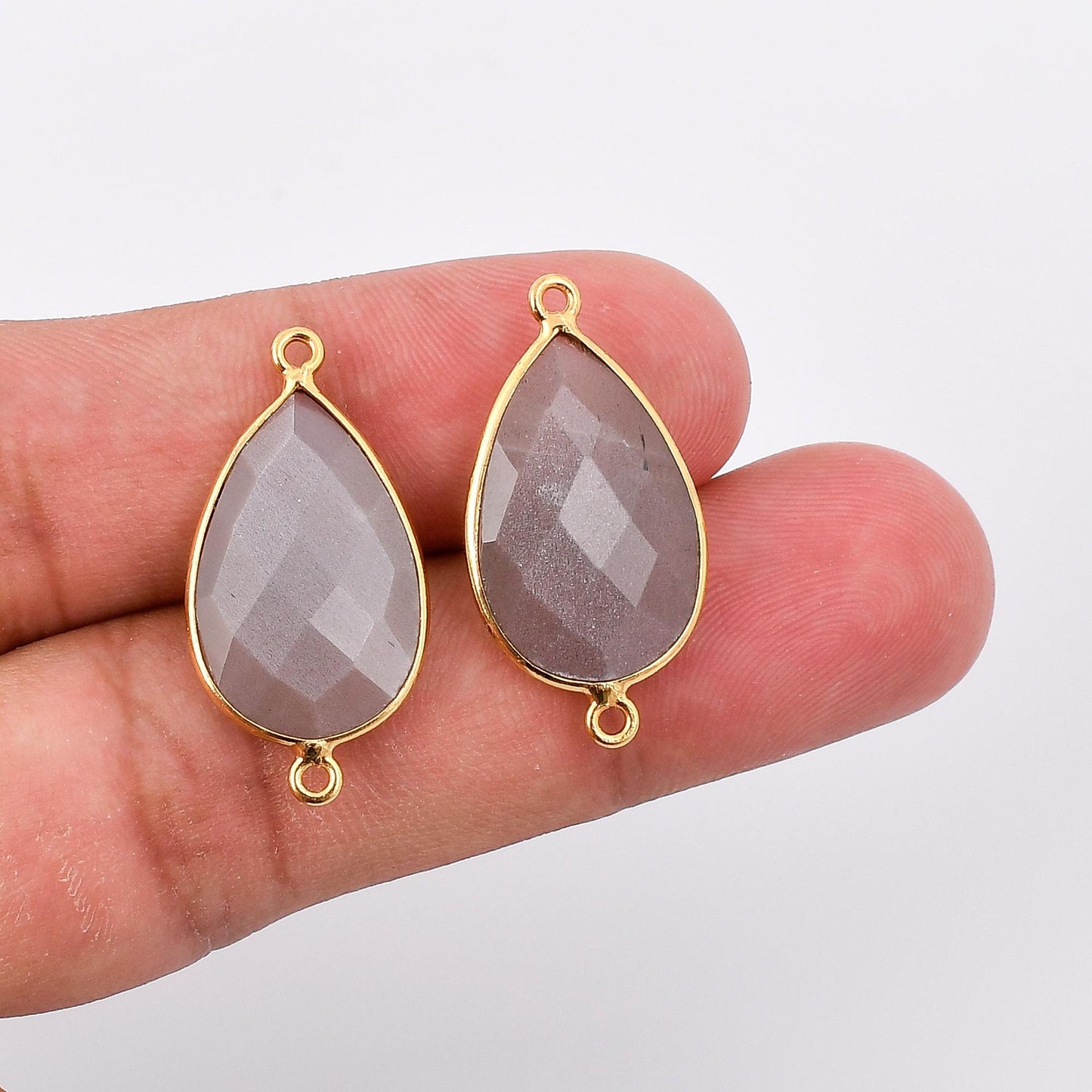 Peach Moonstone 12x20mm Bezel charm,Moonstone Teardrop Gold Plated bezel,Gold Vermeil Bezel,jewelry making charm,Moonstone Gold-Filled bezel