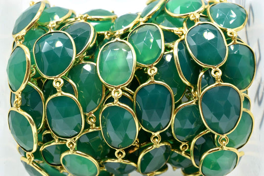 Natural Green Onyx Faceted Bezel Connector Station Link Chain,Green Onyx Free form Size Connector Chain,Bezel Connector Chain,Bracelet Chain