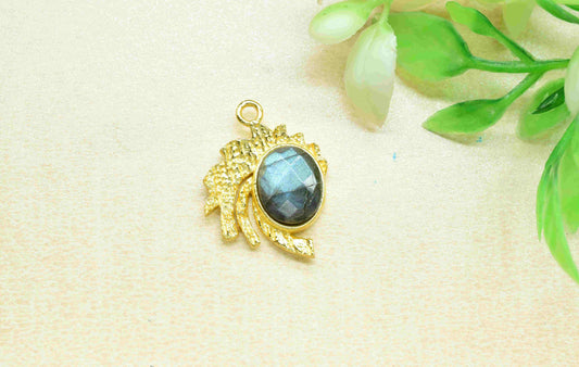 Labradorite Pendant , Gemstone Handmade Pendant , Bulk Gemstone Pendant , Gold Plated Connectors ,Single Bail Gemstone Connector Charm