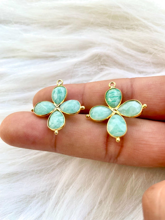 Amazonite Teardrop Pendant,Gemstone jewelry Component,Amazonite Bezel connector,Gemstone Bracelet Charms,Double Bail connectors,Gifts,P122