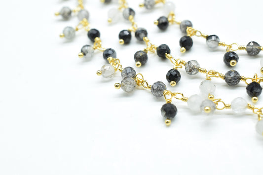 Black Rutile Cluster Rosary Chain,Gemstone Rosary Chain,Wire Wrapped Necklace Chain,Black Rutile beaded Chain,Finding Handmade Jewelry Gift