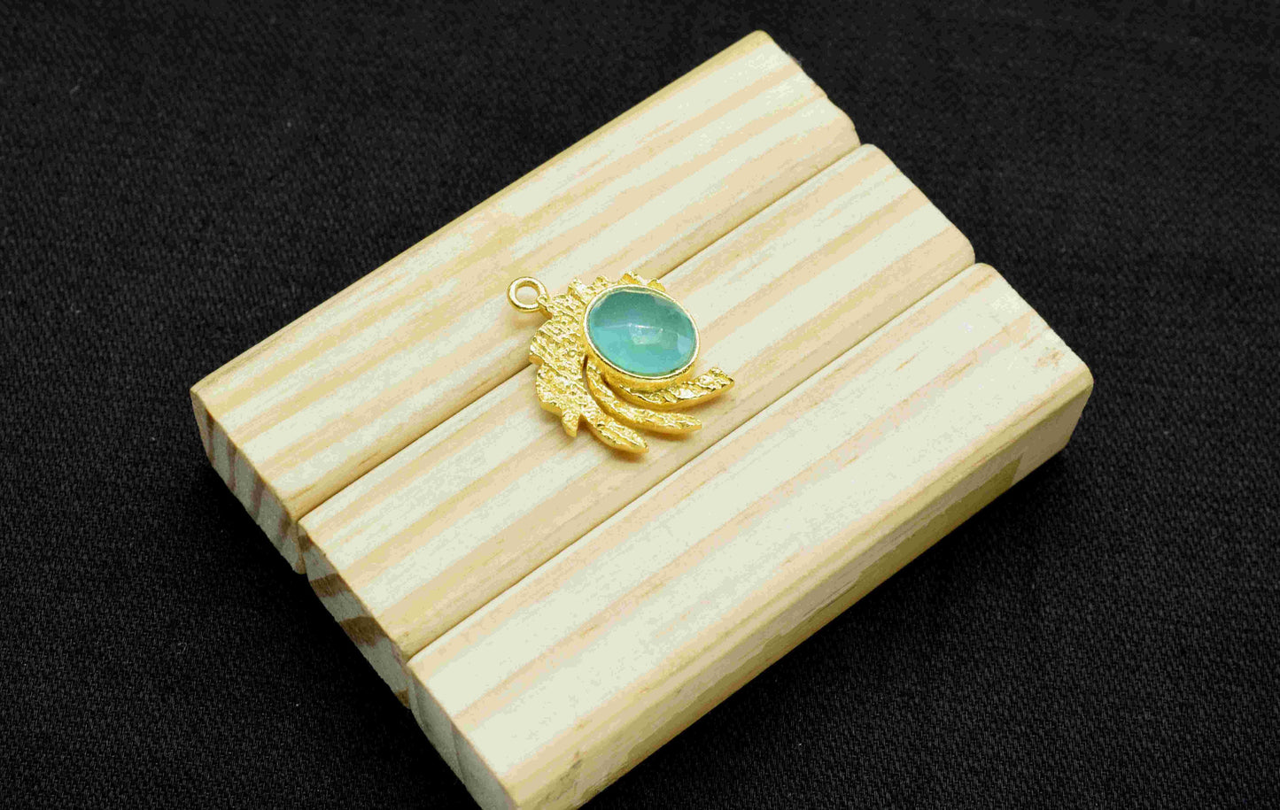 Aqua Chalcedony Pendant , Gemstone Handmade Pendant , Bulk Gemstone Pendant , Gold Plated Connectors ,Single Bail Gemstone Connector Charm