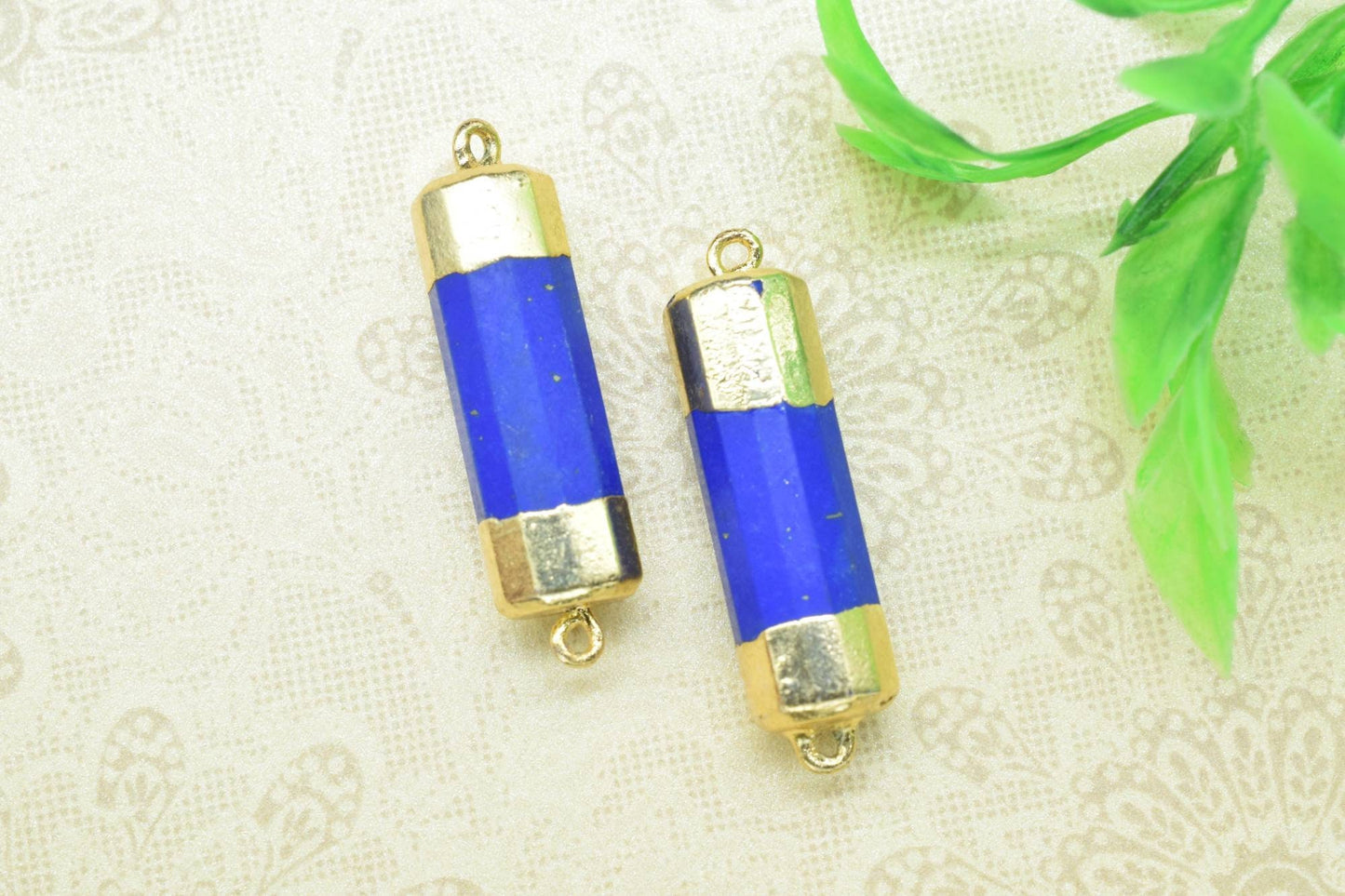 Lapis Lazuli Point Pendants,Double Bail Pointed Connectors,Gemstone Jewelry Making Supply,7x25mm Faceted Jewelry,Handmade Pencil Charms,Gift
