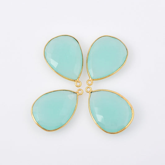 Aqua Chalcedony 18x23mm Bezel charm,Aqua Chalcedony Teardrop Gold Plated bezel,Gold Vermeil Bezel,jewelry making charm,Gold-Filled bezel